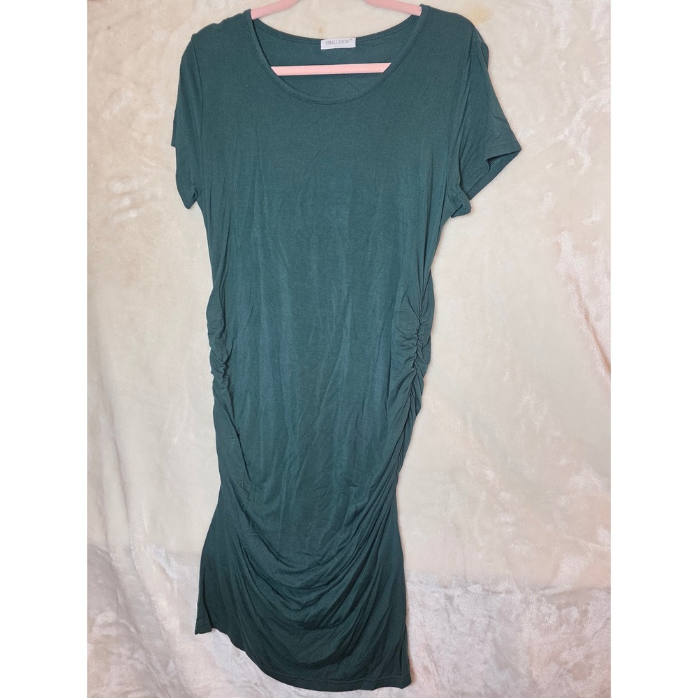 Smallshow Women Maternity Ruched Side Short Sleeve Dress Forest Green Large L